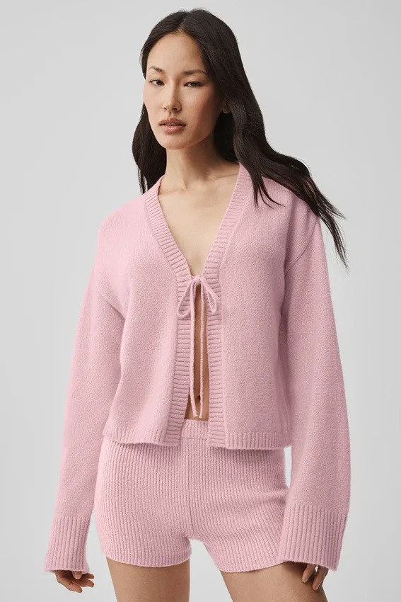 Cardigan de lana y cachemira New Class con lazo - Rosa vintage