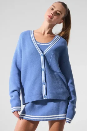 Cardigan de punto estilo jersé Tennis Club - Azul cristalino/Blanco