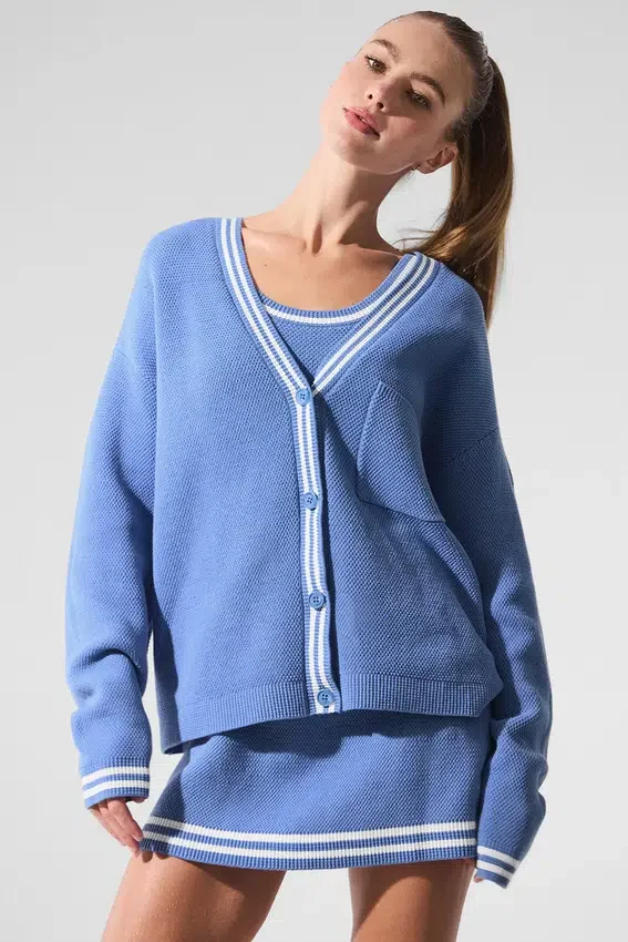Cardigan de punto estilo jersé Tennis Club - Azul cristalino/Blanco