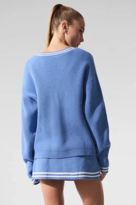 Cardigan de punto estilo jersé Tennis Club – Azul cristalino/Blanco