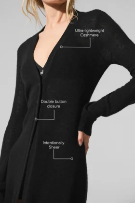 Cardigan largo de cachemira transparente – Negro