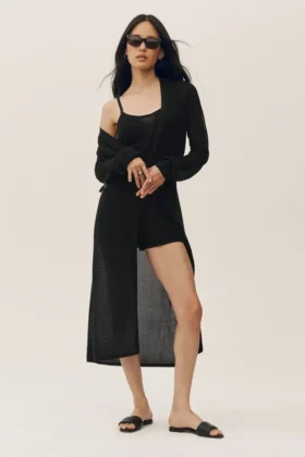 Cardigan largo de seda y cachemira «Heatwave» — Negro