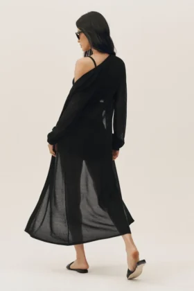 Cardigan largo de seda y cachemira «Heatwave» — Negro