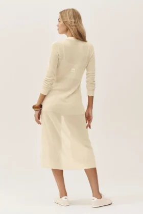Cardigan largo Heatwave de seda y cachemira – Beige arena