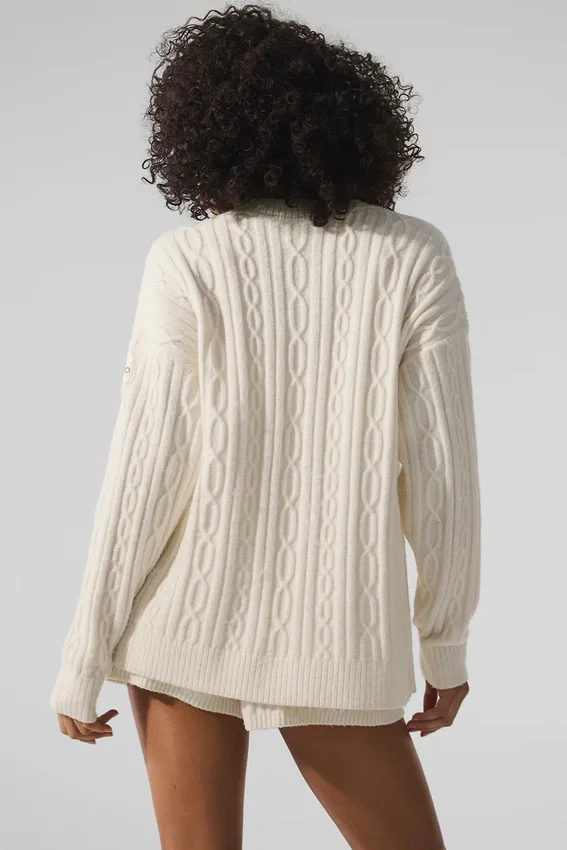 Cardigan Winter Bliss de punto trenzado - Marfil