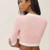 Cardigán corto «Capri Dream» de algodón y cachemira — Rosa soleado/Blanco