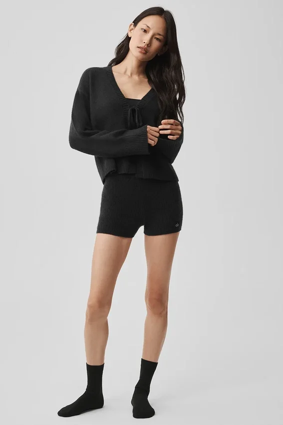 Cardigán de lana y cachemira New Class con lazo - Negro