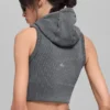 Chaleco con capucha de canalé sin costuras en dos tonos - Gris neblina oscuro jaspeado