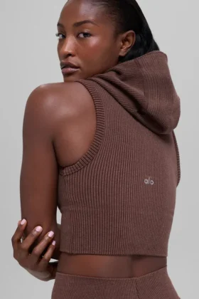 Chaleco con capucha de dos tonos y costuras acanaladas sin costuras – Brownstone Heather