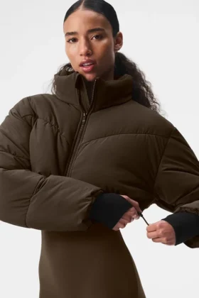 Chaqueta acolchada con corsé Main Act – Espresso/Negro