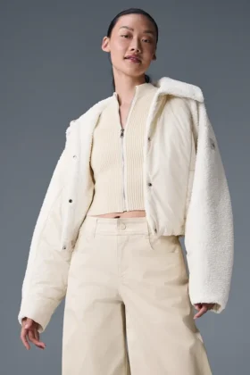Chaqueta acolchada Cozy Escape de sherpa - Marfil/Marfil