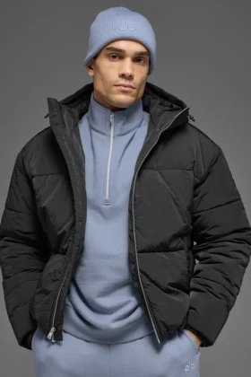 Chaqueta acolchada de escenario con capucha de nailon arrugado - Negro