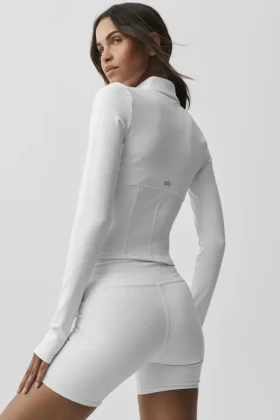 Chaqueta con cremallera completa estilo corsé Airbrush – Blanco