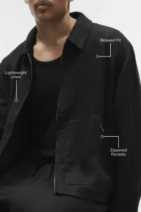 Chaqueta con cremallera completa Linen Days – Negro