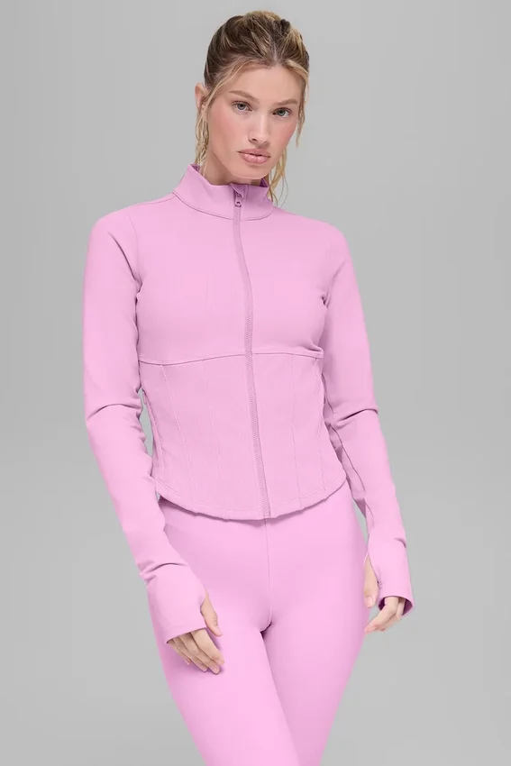 Chaqueta con cremallera completa y diseño de corsé Airbrush - Rosa corazón de caramelo