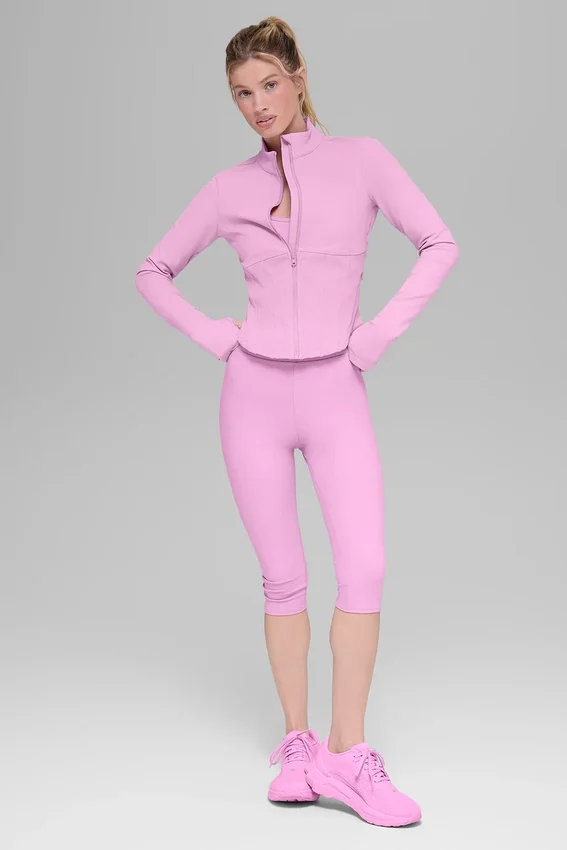 Chaqueta con cremallera completa y diseño de corsé Airbrush - Rosa corazón de caramelo