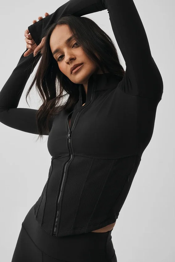 Chaqueta corsé Airbrush con cremallera completa - Negro