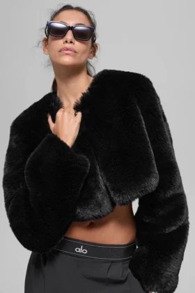 Chaqueta corta chic de piel sintética - Negro
