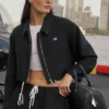 Chaqueta corta con cremallera completa favorita de los fans - Negro