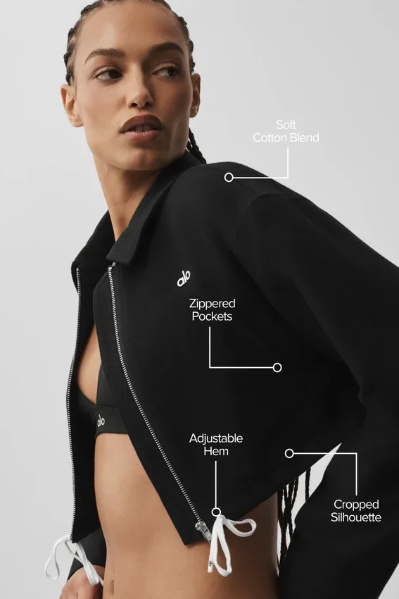 Chaqueta corta con cremallera completa favorita de los fans - Negro