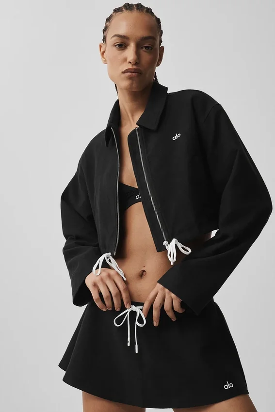 Chaqueta corta con cremallera completa favorita de los fans - Negro