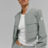 Chaqueta corta con cremallera completa Main Character a rayas finas - Gris lunar/Blanco