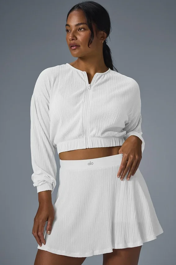 Chaqueta corta con microplisado - Blanco