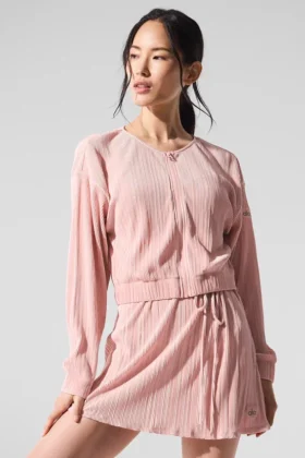 Chaqueta corta con microplisado - Rosa cuarzo