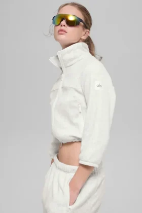 Chaqueta corta de polar Retreat – Blanco gris jaspeado