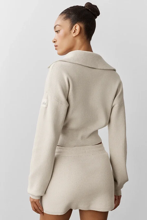 Chaqueta corta de punto Scholar con cremallera completa - Avena jaspeada