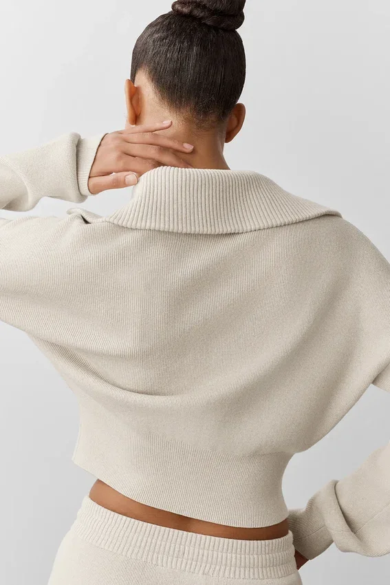 Chaqueta corta de punto Scholar con cremallera completa - Avena jaspeada