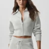 Chaqueta corta de punto Scholar con cremallera completa - Blanco jaspeado