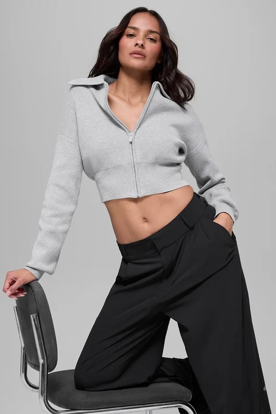 Chaqueta corta de punto Scholar con cremallera completa - Gris jaspeado deportivo