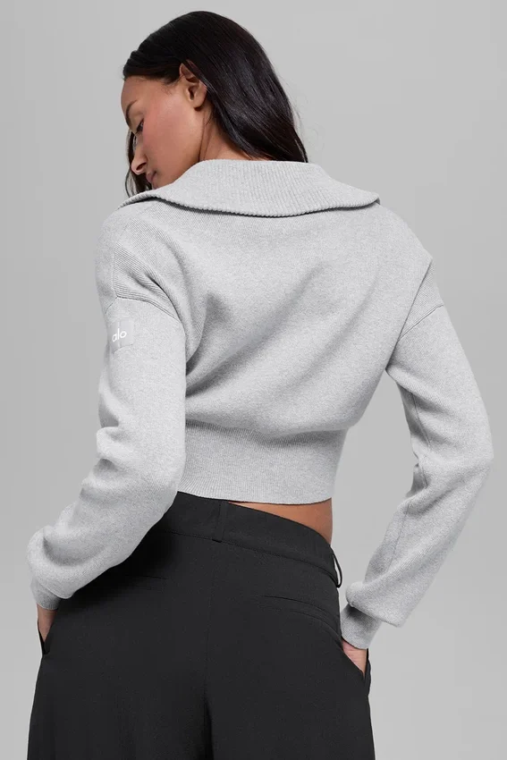 Chaqueta corta de punto Scholar con cremallera completa - Gris jaspeado deportivo