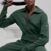 Chaqueta corta de punto Scholar con cremallera completa - Verde trébol