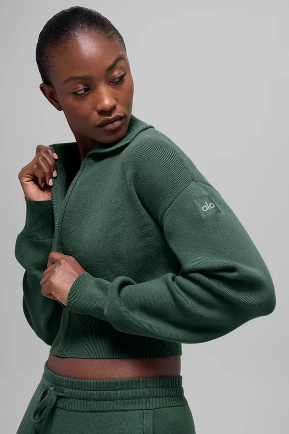 Chaqueta corta de punto Scholar con cremallera completa - Verde trébol