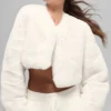 Chaqueta corta elegante de piel sintética - Marfil