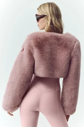 Chaqueta corta elegante de piel sintética – Rosa champán