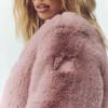Chaqueta corta elegante de piel sintética - Rosa champán