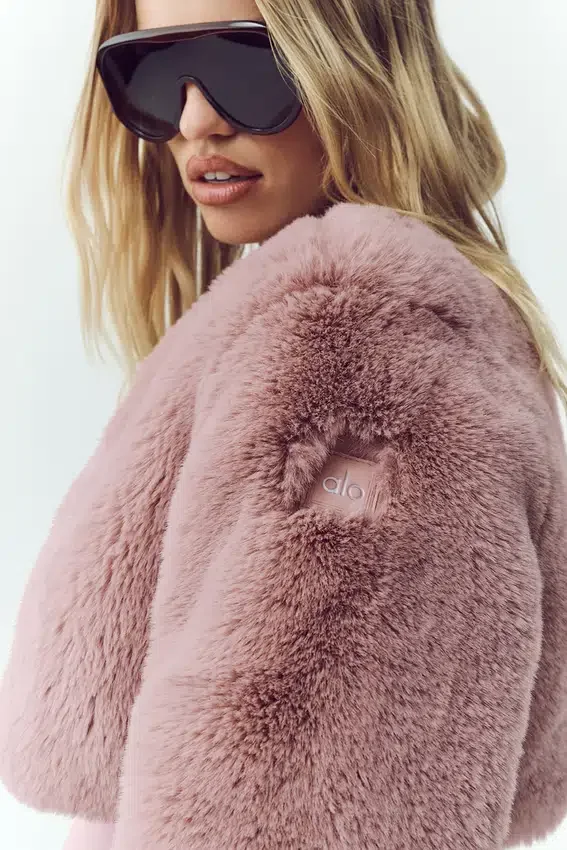 Chaqueta corta elegante de piel sintética - Rosa champán