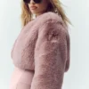 Chaqueta corta elegante de piel sintética - Rosa champán