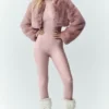 Chaqueta corta elegante de piel sintética - Rosa champán