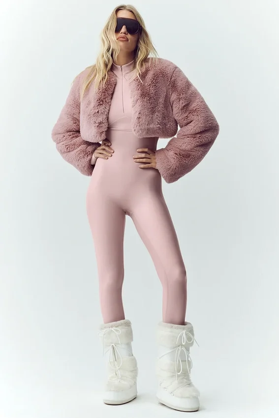 Chaqueta corta elegante de piel sintética - Rosa champán