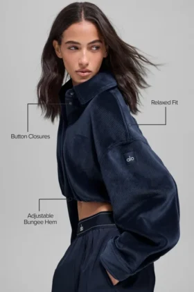 Chaqueta corta Mountain Side de terciopelo acanalado – Azul marino