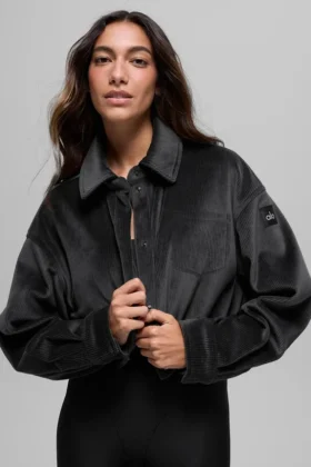 Chaqueta corta Mountain Side de terciopelo acanalado - Negro