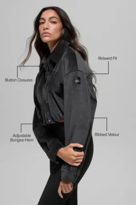 Chaqueta corta Mountain Side de terciopelo acanalado – Negro