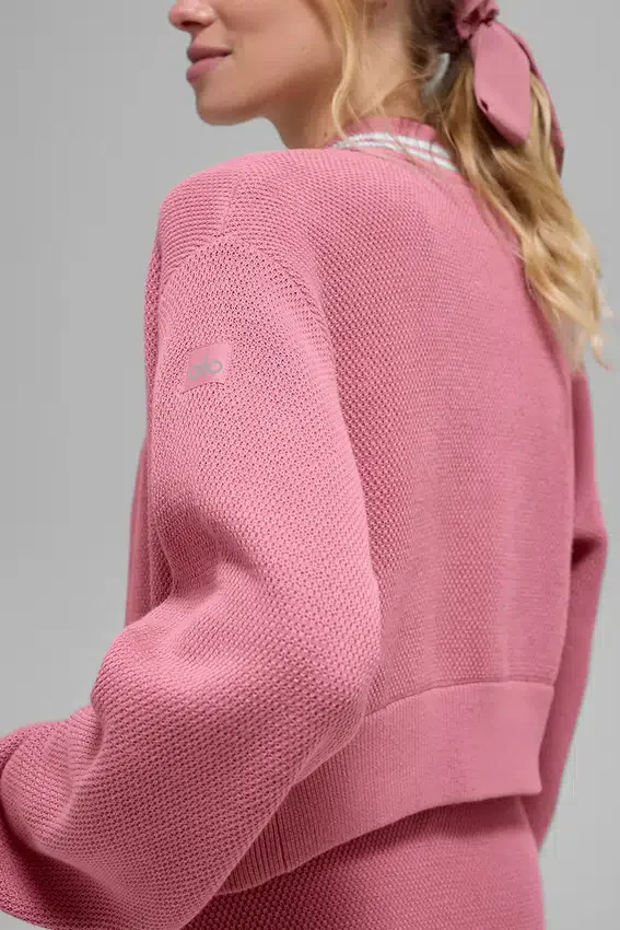 Chaqueta de punto con cremallera completa Tennis Club — Rosa silvestre/Blanco