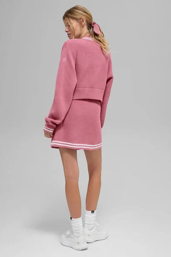 Chaqueta de punto con cremallera completa Tennis Club — Rosa silvestre/Blanco