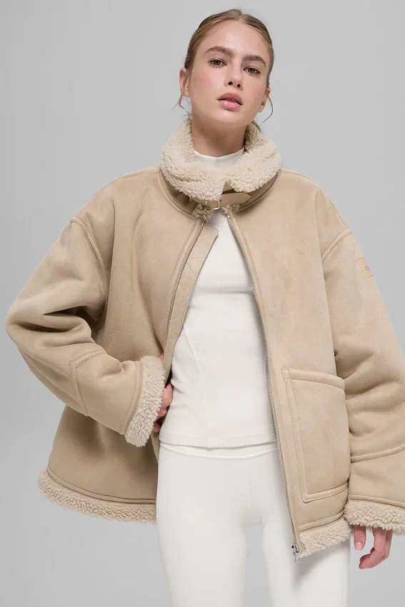 Chaqueta Grand de imitación de piel de oveja - Beige bosque