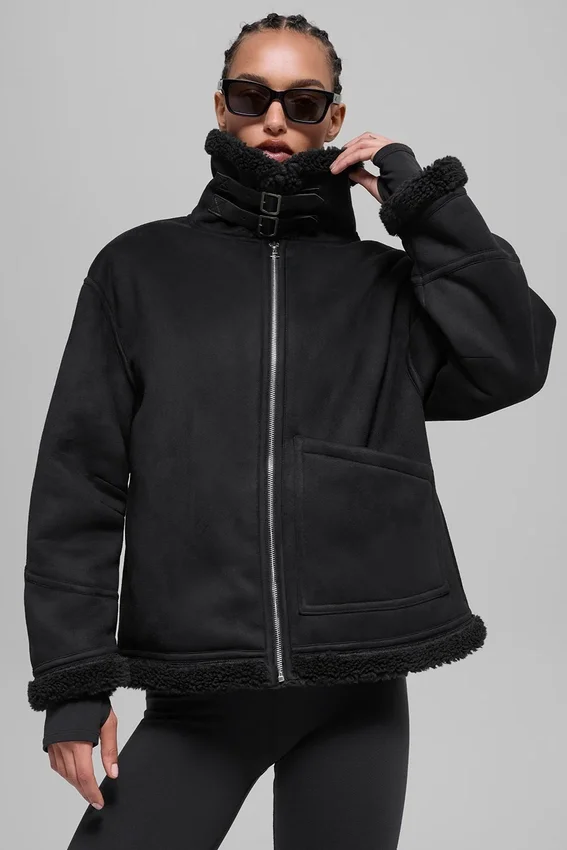 Chaqueta Grand de imitación de piel de oveja - Negro